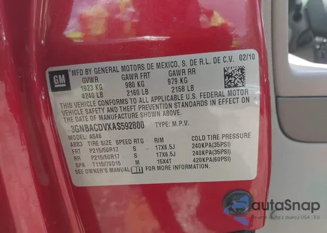 2010 Chevrolet Hhr Lt из США, поврежденный, VIN 3GNBACDVXAS592800